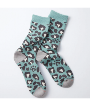 Green Leopard Crew Socks