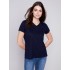 V-Neck Linen T-Shirt - Navy