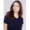 V-Neck Linen T-Shirt - Navy