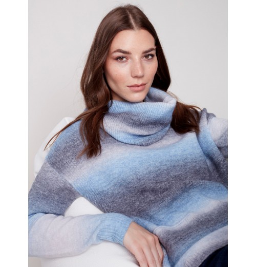 Ombré Sweater with Removable Scarf - Denim