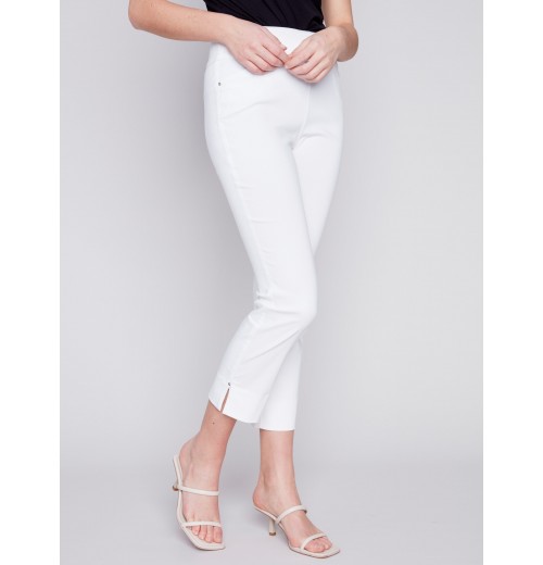 Capri Pants with Hem Slit - White