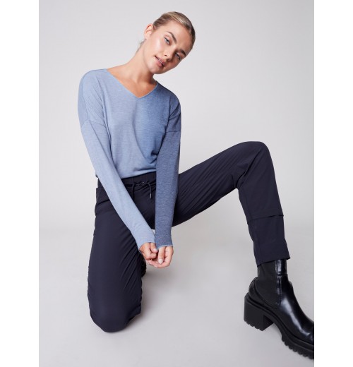 Ombré V-Neck Knit Top - Indigo