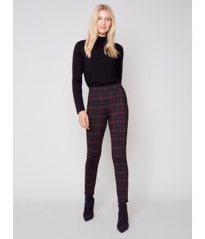 Plaid Ponte Skinny Pants - Ruby