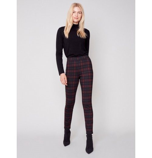 Plaid Ponte Skinny Pants - Ruby