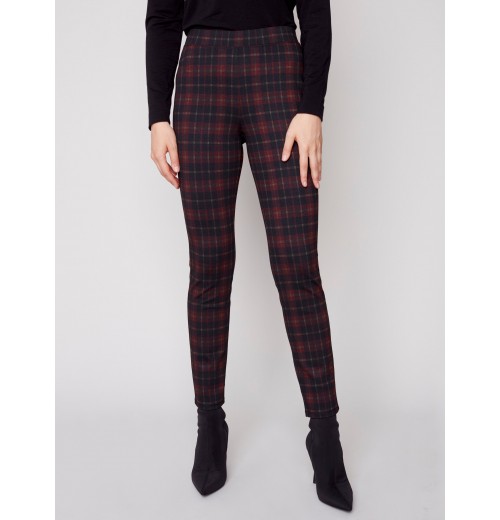 Plaid Ponte Skinny Pants - Ruby