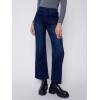 Flare Pull-on Jeans with Decorative Buttons - Blue Black