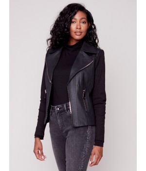 Vintage Faux Leather and Rib Knit Perfecto Jacket - Black