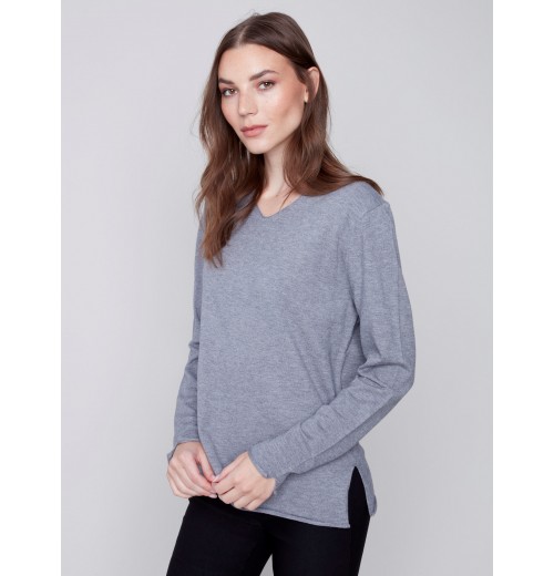 Basic V-Neck Sweater - Gray