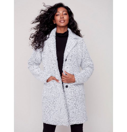 Bouclé Knit Coat - Charcoal