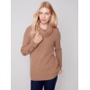 Cowl Neck Sweater with Button Detail - Truffle