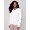 Crew Neck Sweater with Frayed Detail - Cream