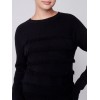 Crew Neck Sweater with Frayed Detail - Black