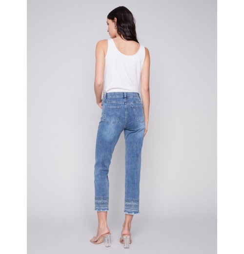 Embroidered Hem Jeans - Medium Blue