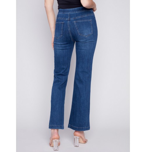 Flare Jeans with Decorative Buttons - Indigo