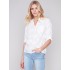 Half-Button Embroidered Cotton Blouse - White