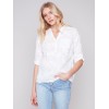 Half-Button Embroidered Cotton Blouse - White