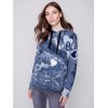 Hooded Sweater with Graffiti Print - Denim