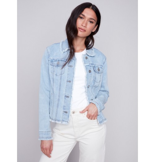 Jean Jacket with Frayed Edges - Bleach Blue