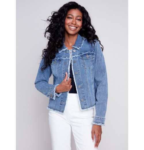 Jean Jacket with Frayed Edges - Medium Blue