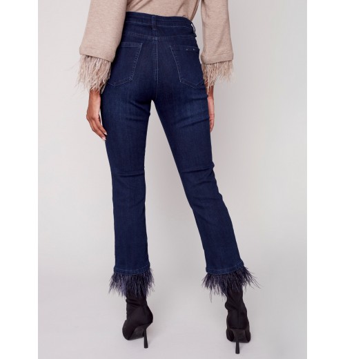 Jeans with Removable Feather Hem - Blue Black