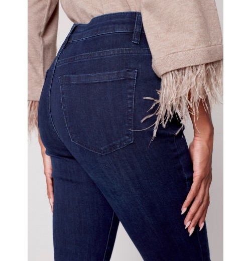 Jeans with Removable Feather Hem - Blue Black