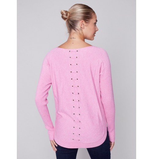 Knit Sweater with Back Lace-up Detail - Orchid