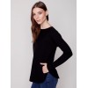 Knit Sweater with Back Lace-up Detail - Black