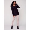 Knit Sweater with Lace-up Cuffs - Black