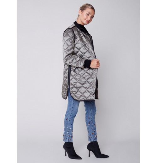 Long Quilted Puffer Jacket - Spruce