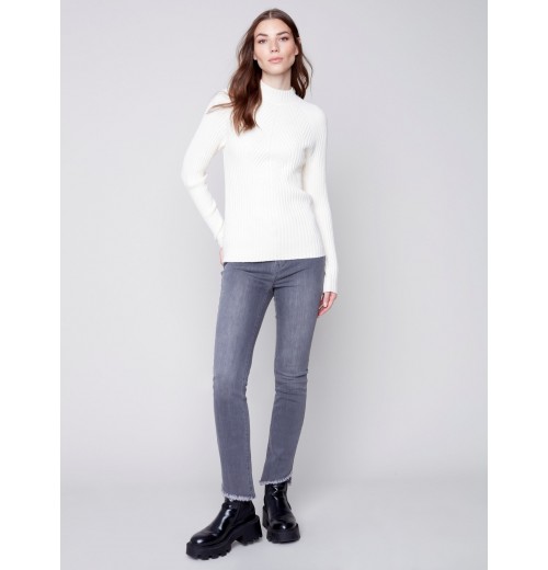 Mock Neck Rib Sweater - Ecru