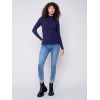 Mock Neck Rib Sweater - Navy