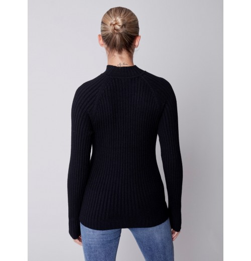 Mock Neck Rib Sweater - Black