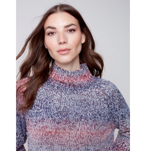 Flex Yarn Sweater with Mock Neck - Multicolor