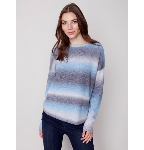 Ombré Sweater with Removable Scarf - Denim