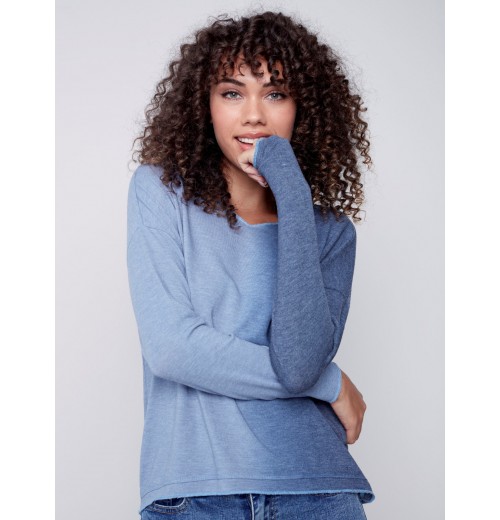 Ombré V-Neck Knit Top - Indigo