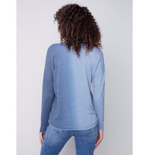 Ombré V-Neck Knit Top - Indigo