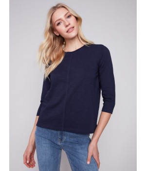 Organic Cotton Slub Knit Top - Navy