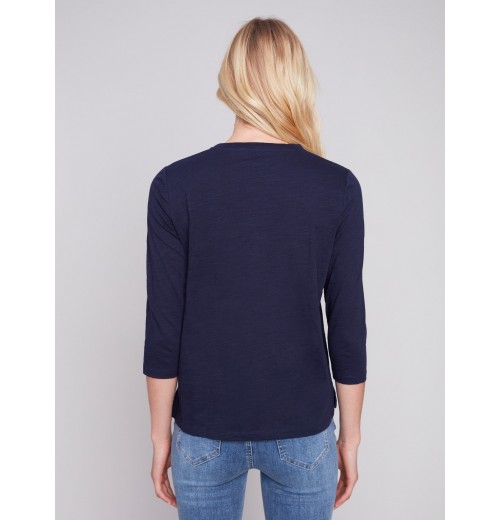 Organic Cotton Slub Knit Top - Navy