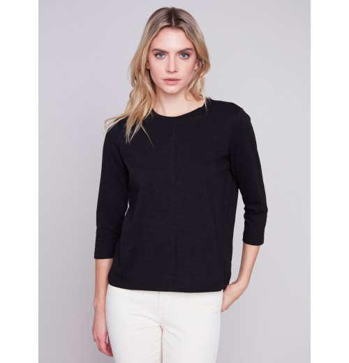 Organic Cotton Slub Knit Top - Black