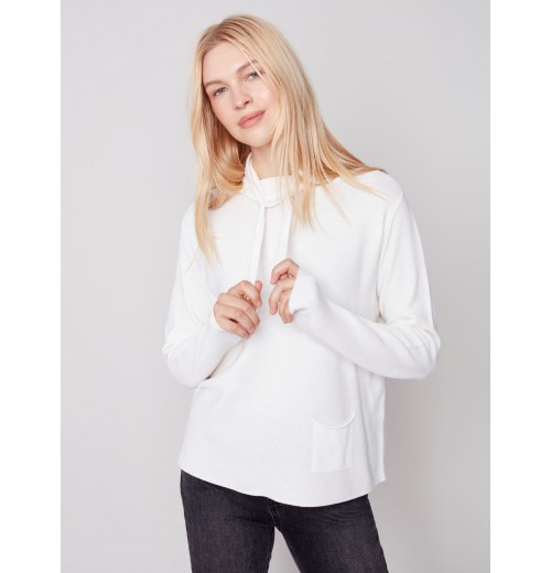 Ottoman Cotton Funnel Neck Sweater - Ecru