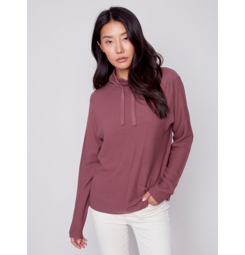 Ottoman Cotton Funnel Neck Sweater - Raspberry