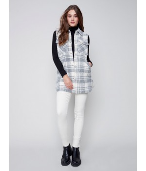 Plaid Boiled Wool Vest - Light Gray