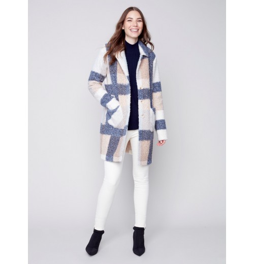 Plaid Bouclé Knit Coat - Snowflake