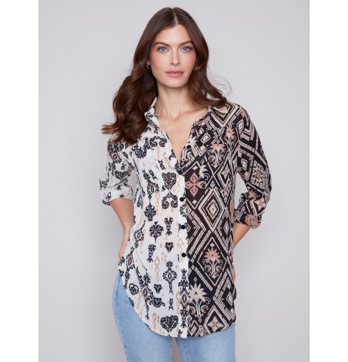 Printed Crinkle Georgette Blouse - Damask