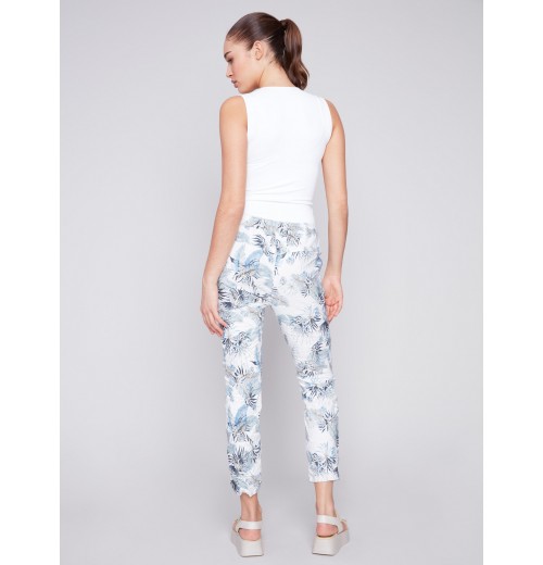 Printed Crinkle Jogger Pants - Summer Leaf