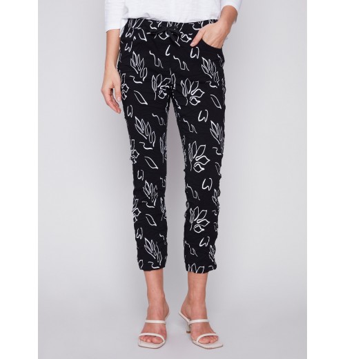 Printed Crinkle Jogger Pants - Leaves