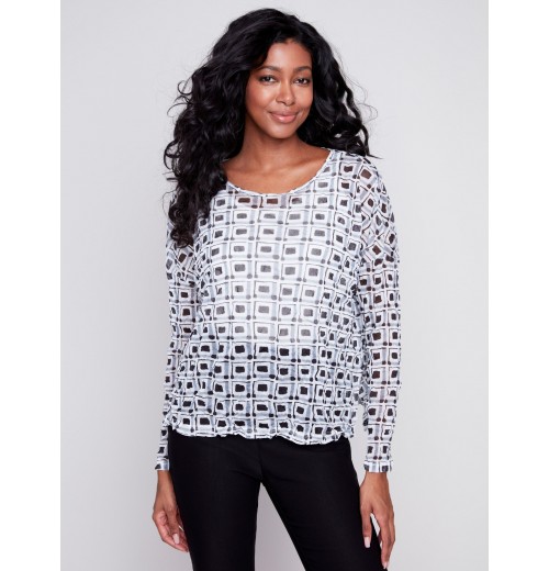 Printed Crinkle Mesh Top - Checker