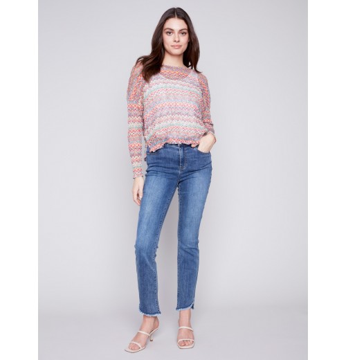 Printed Crinkle Mesh Top - Multicolor