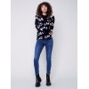 Printed Ottoman Cotton Funnel Neck Sweater - Black & White