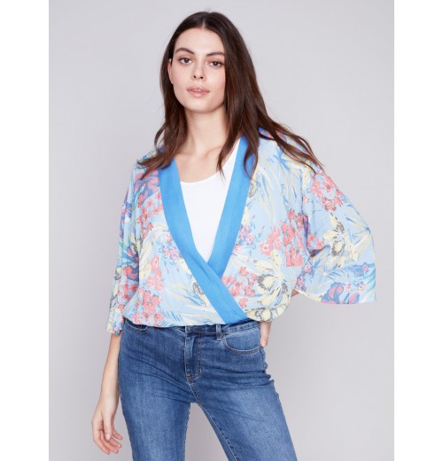 Printed Overlap Blouse - Lillypad